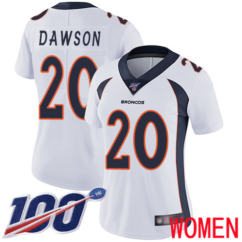 Women Denver Broncos #20 Duke Dawson White Vapor Untouchable Limited Player 100th Season Football NFL Jersey